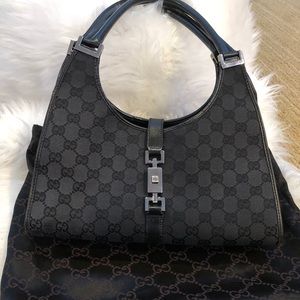 Gucci Monogram Black Jackie Bardot Shoulder Bag